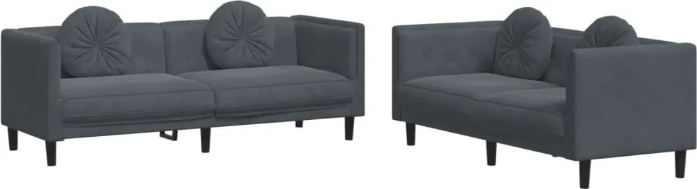 vidaXL Set canapea cu perne, 2 piese, gri închis, catifea