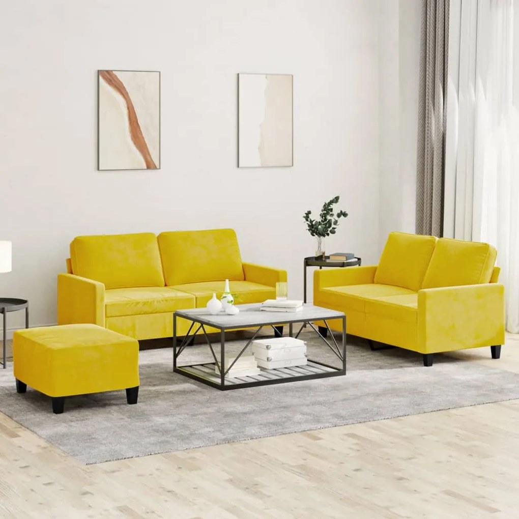 vidaXL Set de canapele cu perne, 3 piese, galben, catifea