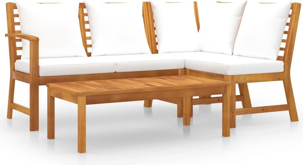 vidaXL Set mobilier de grădină, 4 piese, perne crem, lemn masiv acacia