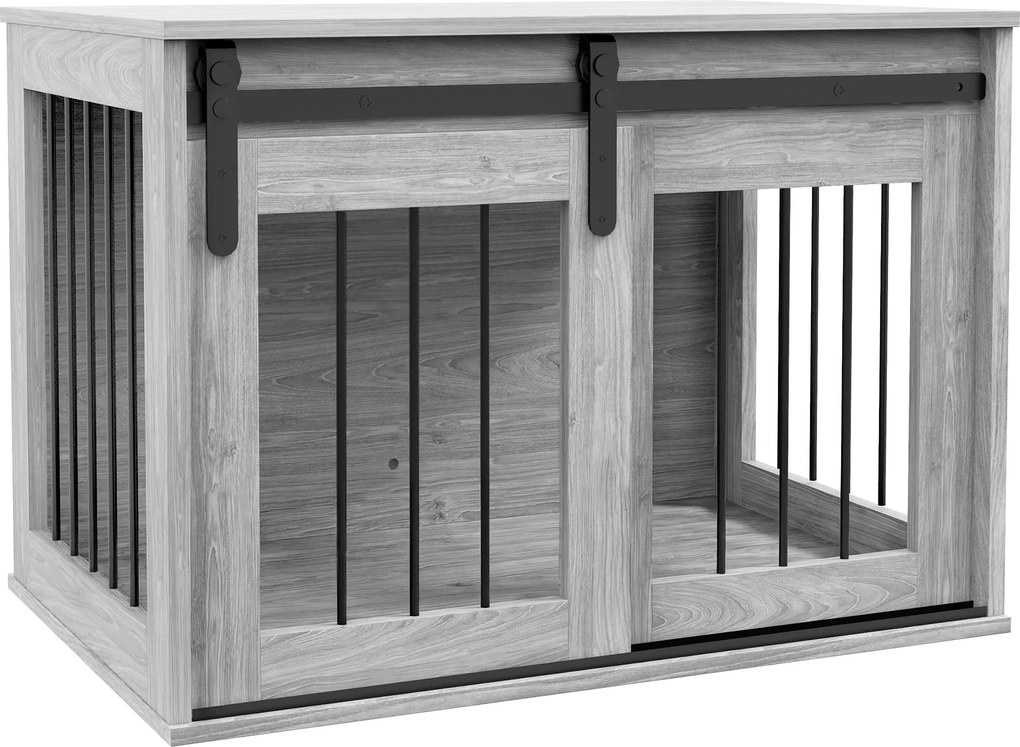 PawHut Cușcă pentru câine animale de interior ușă glisantă, metal cu efect lemn, dim. 57H x 80L x 54l cm | Aosom Romania