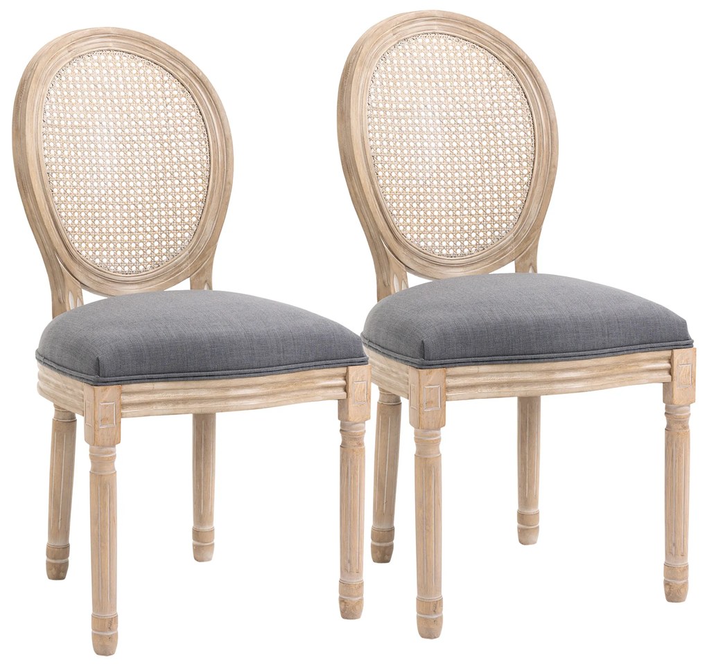 HOMCOM Set de 2 Scaune de Masa, Scaun de Salon medaillon de Stil Louis XVI, Lemn Masiv sculptat, patinat | Aosom Romania