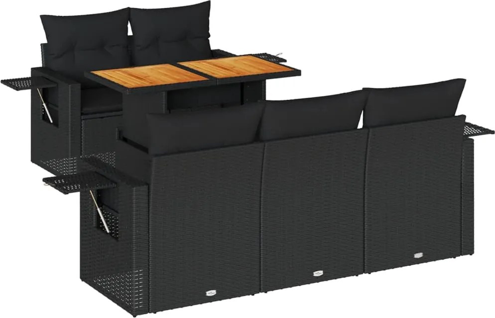 vidaXL Set mobilier de grădină cu perne, 6 piese, negru, poliratan