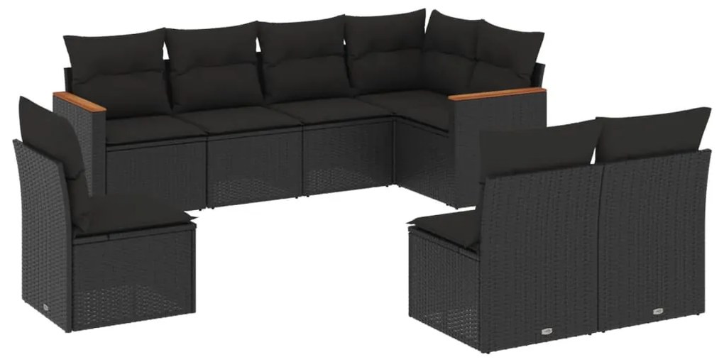 3226041 vidaXL Set mobilier de grădină cu perne, 8 piese, negru, poliratan