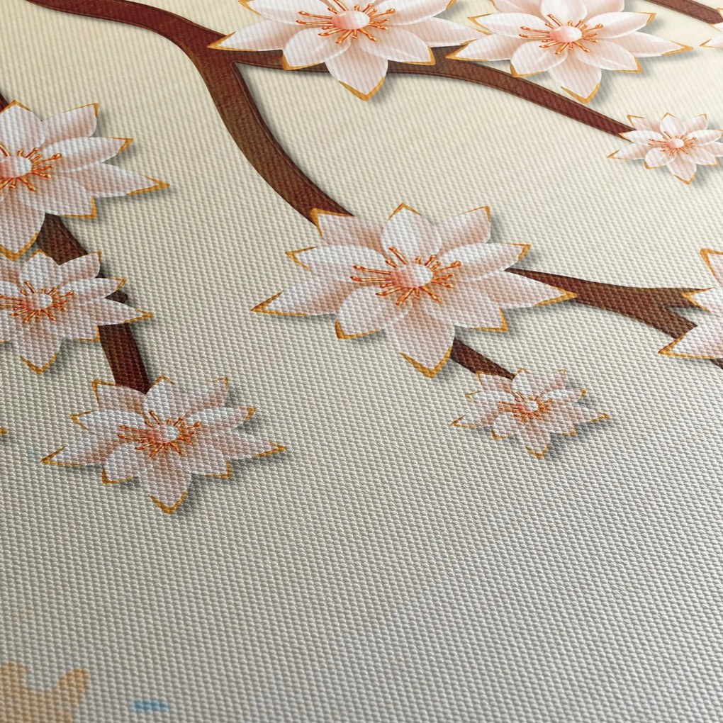 Tablou - Flori colorate pe ramuri (cu ceas) (90x30 cm)