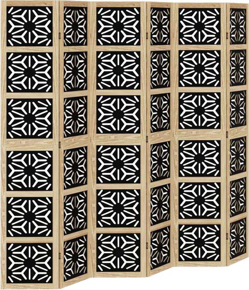 vidaXL Paravan de cameră, 6 panouri, maro/negru, lemn masiv paulownia