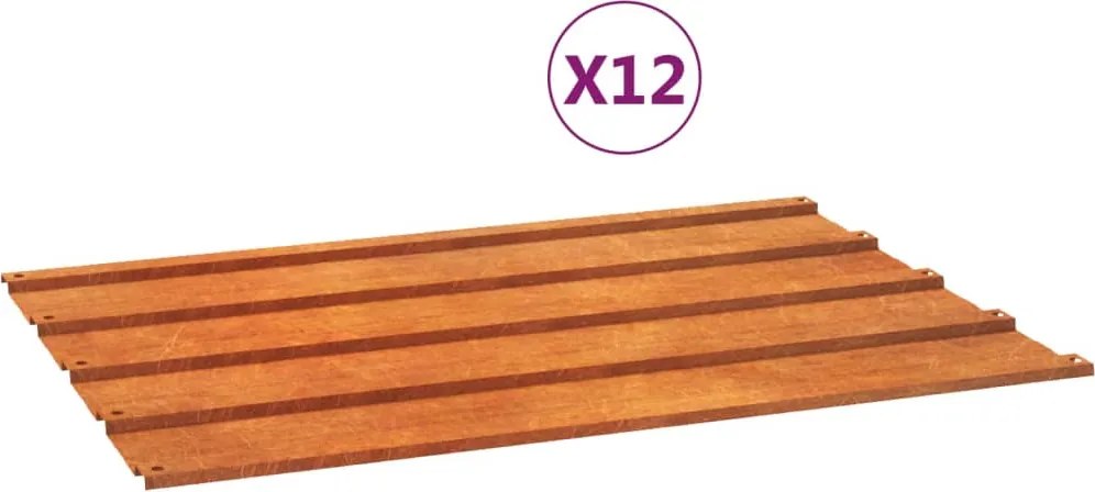 vidaXL Panouri de acoperiș, 12 buc., ruginiu, 60x44 cm, oțel corten