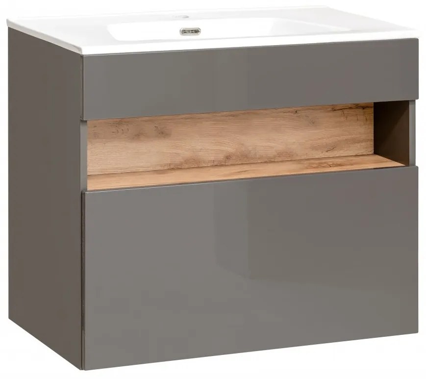 Masca cu Lavoar Bond Grey 80 cm Alb, stejar votan, 46 cm, 80 cm, 68 cm, Lavoar cu Masca  80 cm