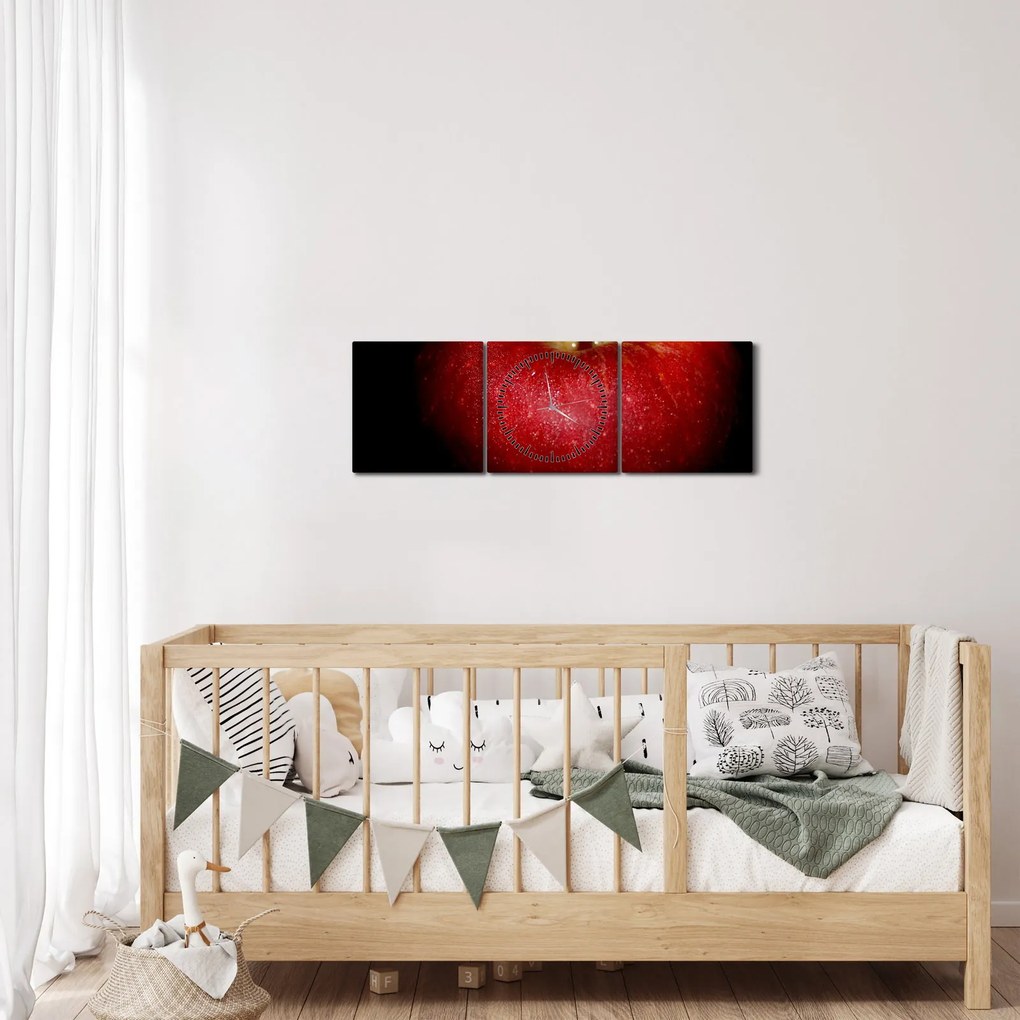 Tablou cu măr pe fundal negru (cu ceas) (90x30 cm)