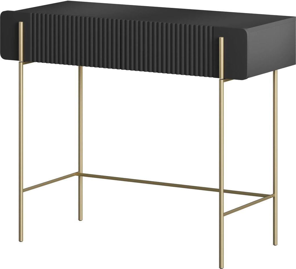 Masă de toaletă Malmi 100 cm - negru mat / picioare aurii
