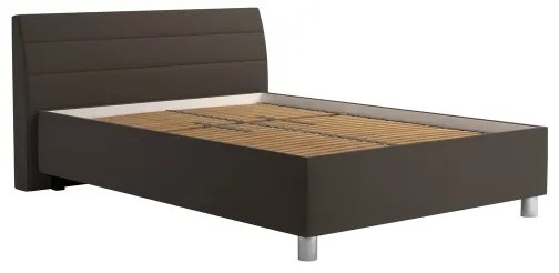 Pat tapițat DALMA 140x200 cm, cu spațiu de depozitare și saltea, gri/maro