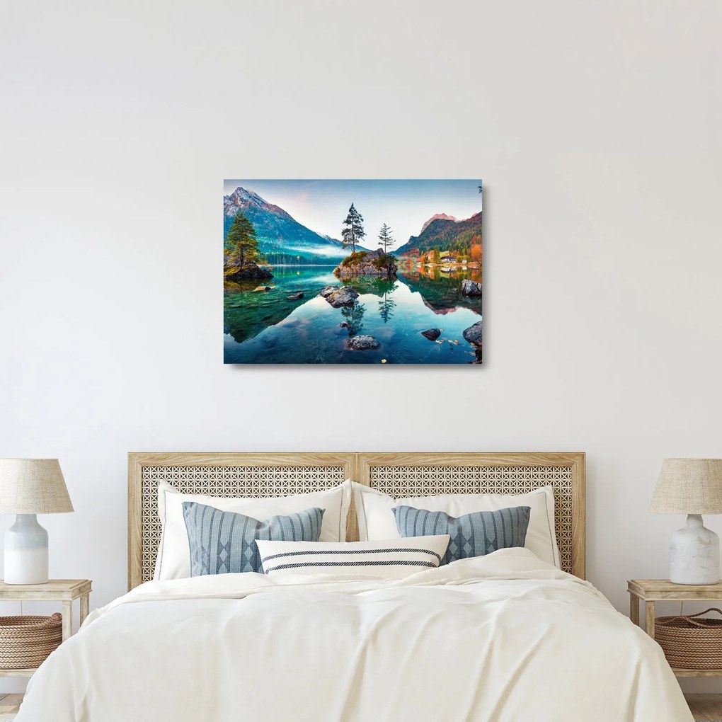 Tablou pe sticlă - Lacul Hintersee, Alpii Bavarezi, Austria (70x50 cm)