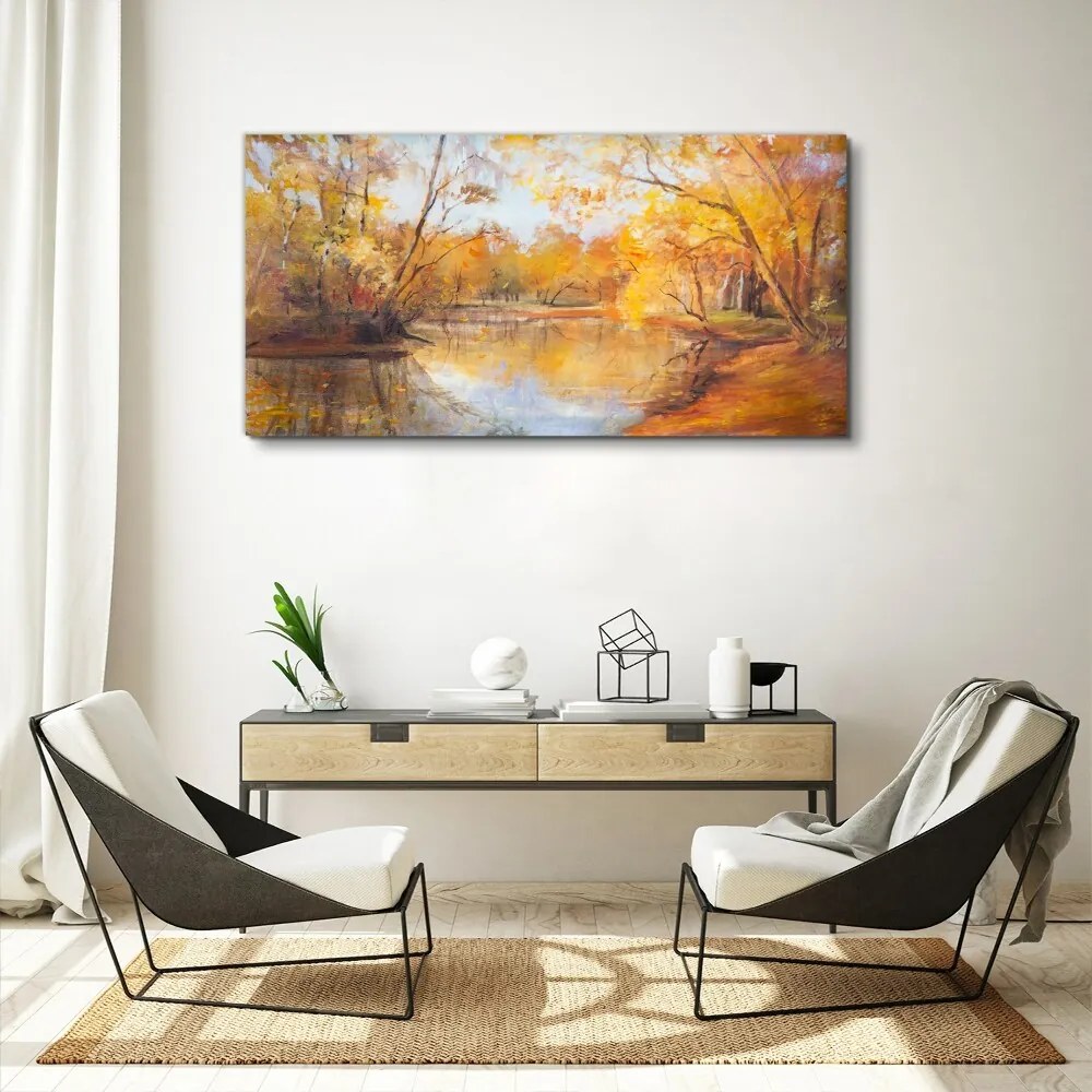 Tablou canvas pădure râu natura toamna