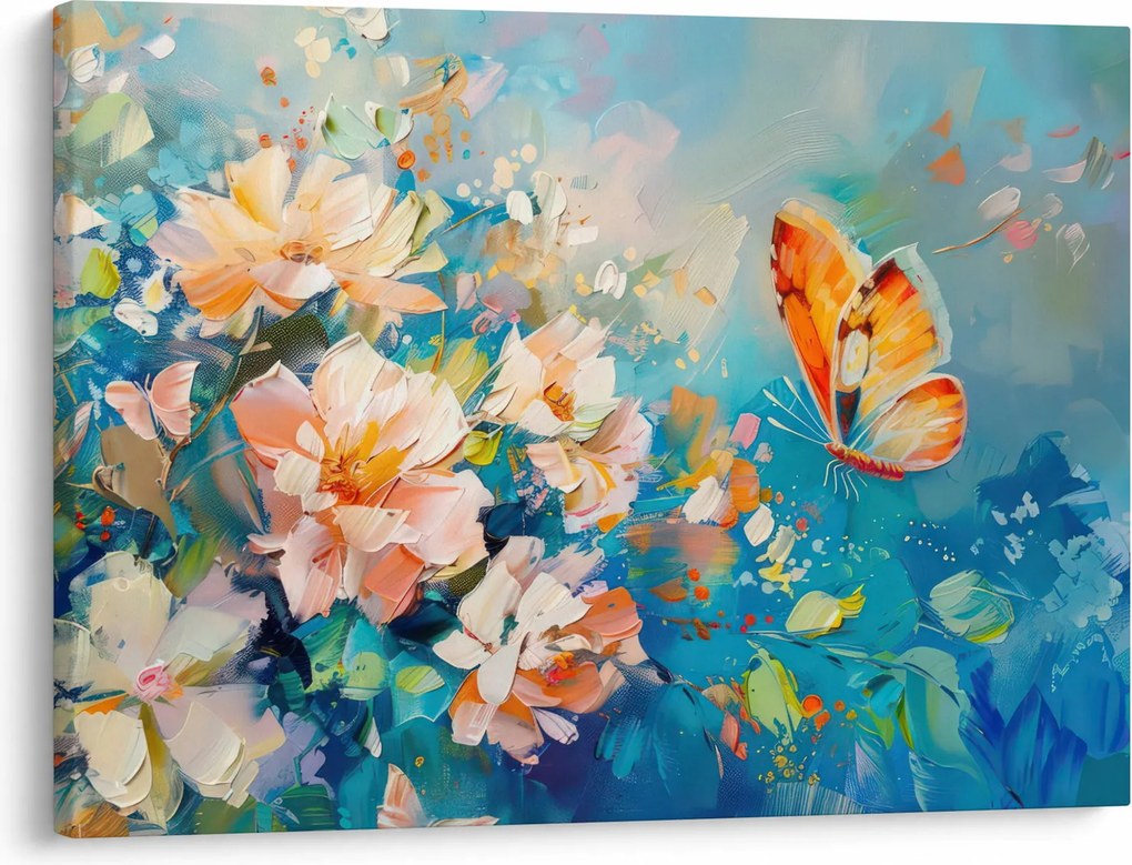 Tablou - Fluture și flori, pictură în ulei II. (70x50 cm)
