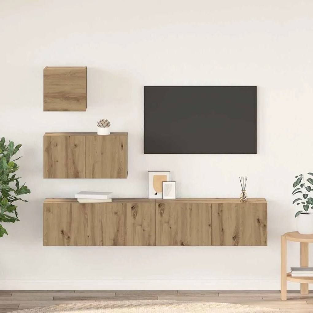 vidaXL Set comodă TV Pe perete Altele 4 pcs stejar artizanal 80 x 30 x 30 cm