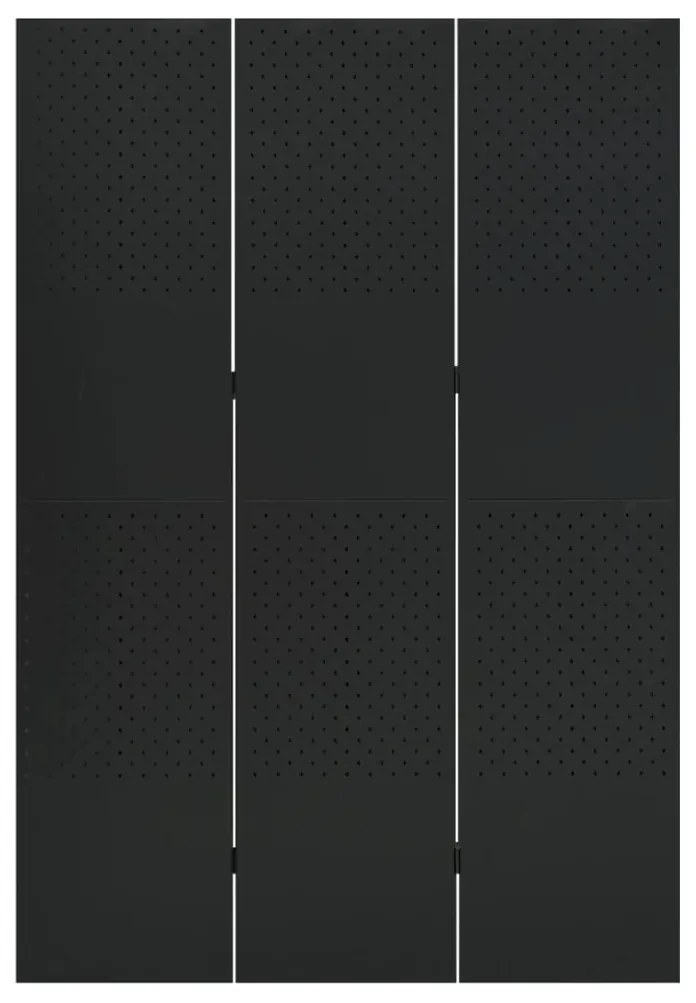 335895 vidaXL Paravan de cameră cu 3 panouri, negru, 120x180 cm, oțel