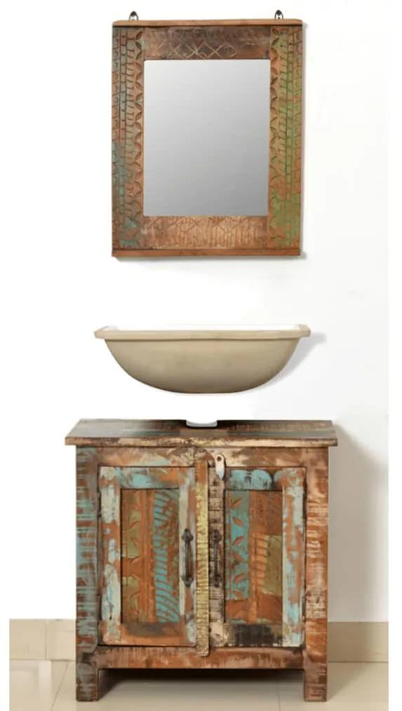 Set dulap de baie din lemn masiv reciclat, cu oglinda 1, Lemn masiv reciclat