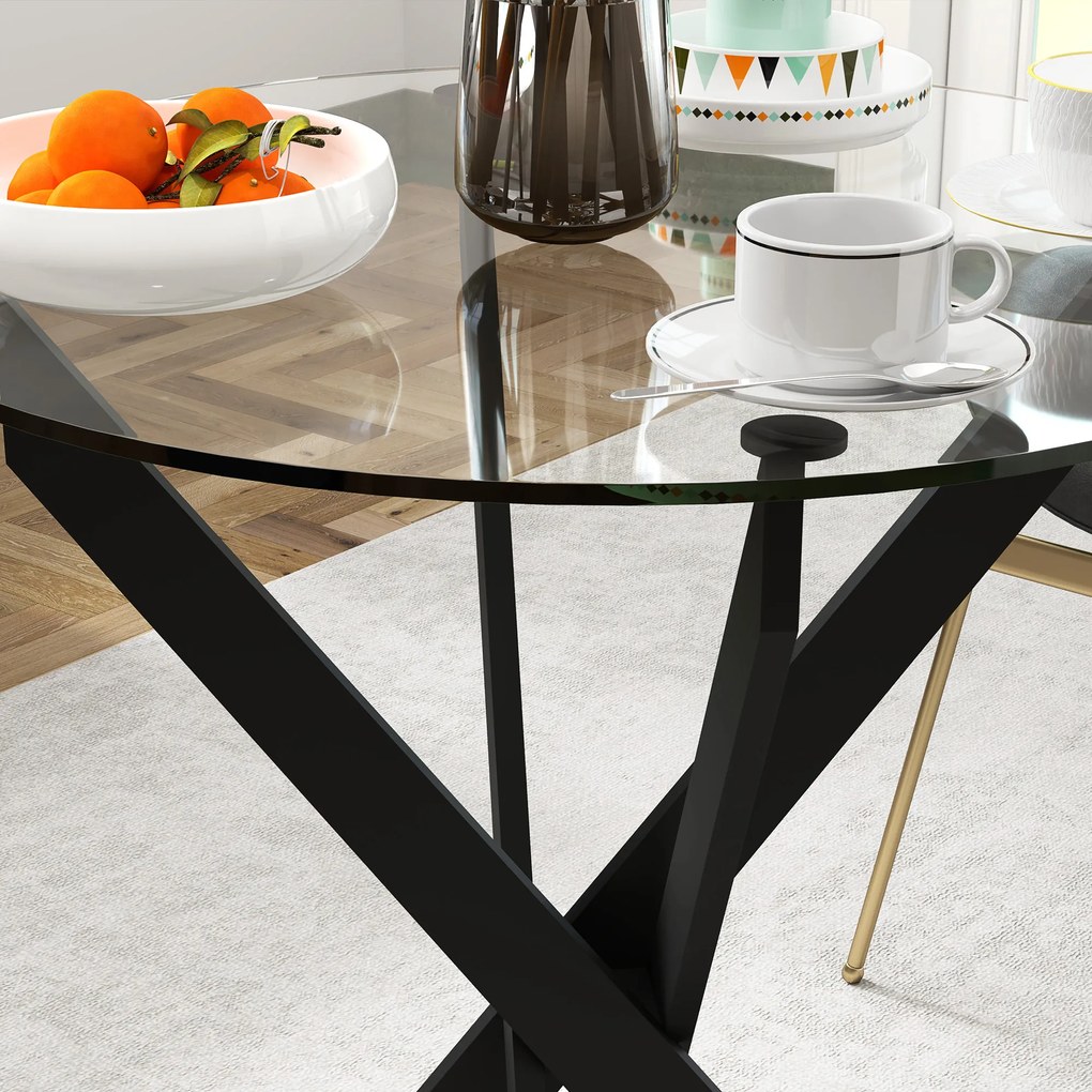 HOMCOM Masa de dining moderna din sticla, diametru 70 cm, Masa de bucatarie cu placa de sticla securizata si picioare din metal, pentru 4 persoane | Aosom Romania