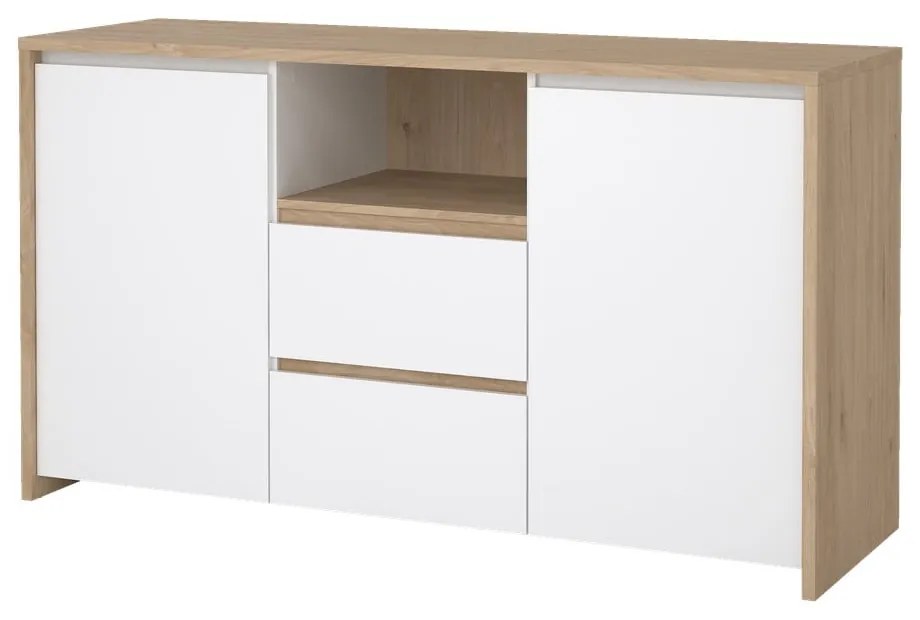 Comodă albă-în culoare naturală cu aspect de lemn de stejar 149x84x48 cm Next – Tvilum