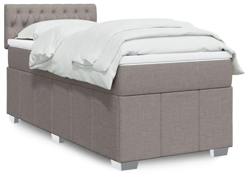 vidaXL Pat box spring cu saltea, gri taupe, 100x200 cm, textil