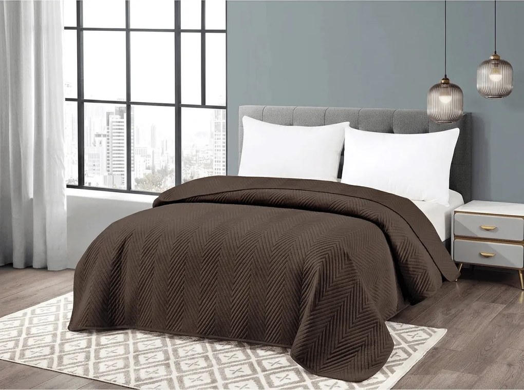 Cuvertura de pat de catifea ARROW VELVET, maro inchis Dimensiune: 170 x 210 cm