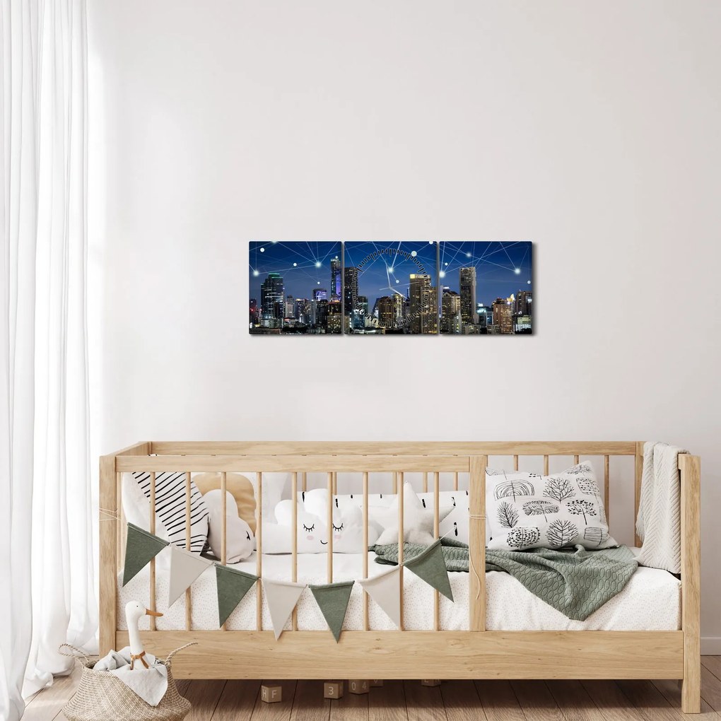 Tablou - Municipiul nocturn (cu ceas) (90x30 cm)