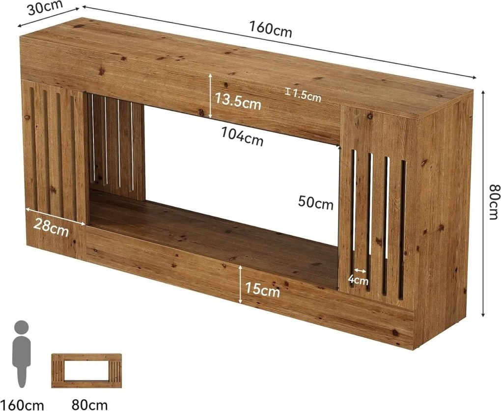 MAM40 - Masa Consola, 160 cm, masuta hol cu raft, living, dining, dormitor - Maro