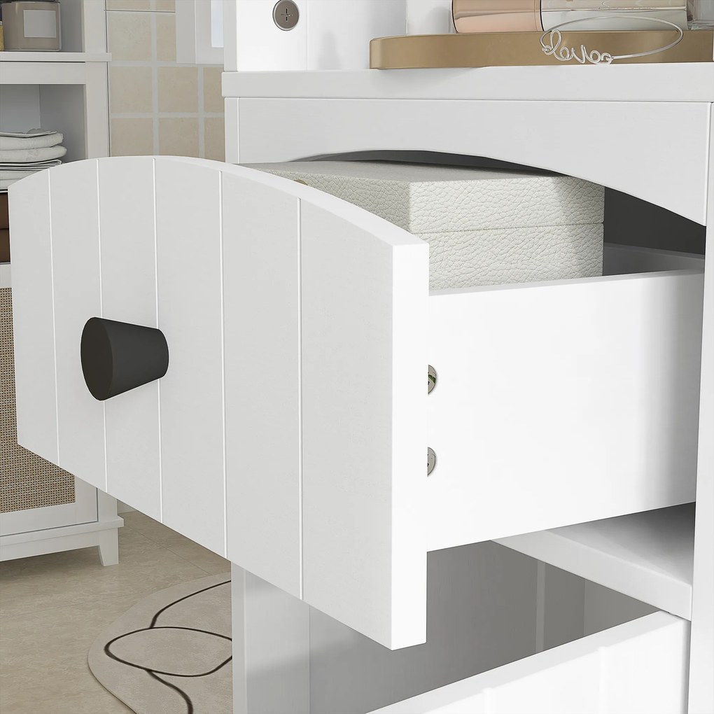 HOMCOM Şifonier de baie cu 3 rafturi, 1 sertar, solid, MDF, Alb | Aosom Romania