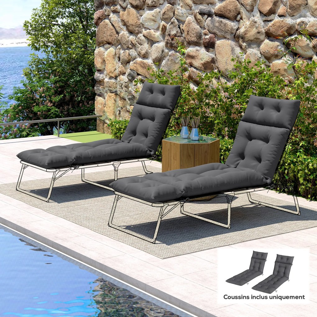 Outsunny Set de 2 perne pentru șezlong, pernă baie de soare groasă, confortabilă - 6 prinderi, 190 x 56 x 10 cm, gri închis | Aosom Romania