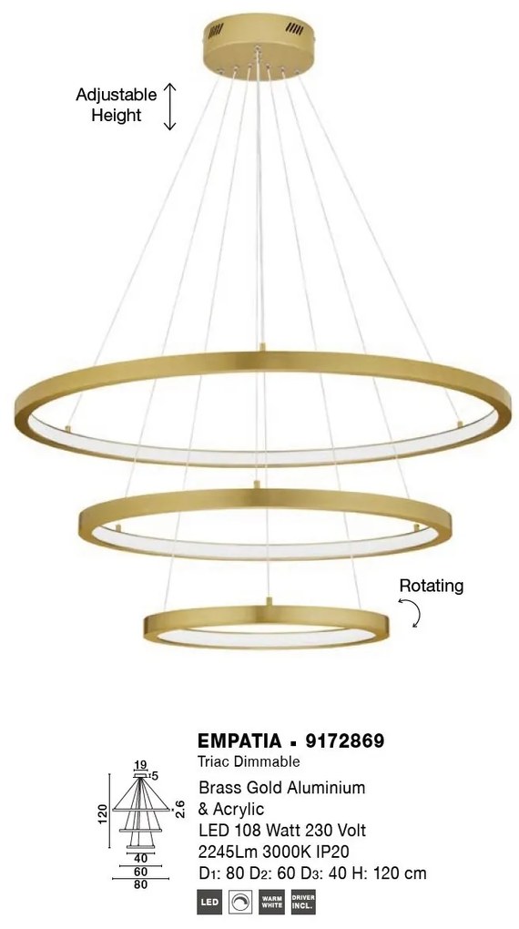 Lustra LED dimabila design circular EMPATIA D-80cm