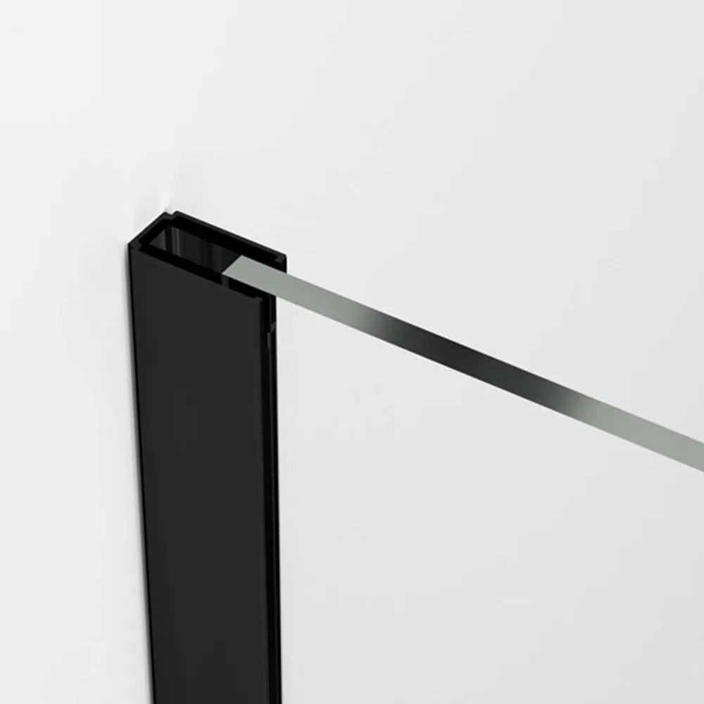 Paravan dus sticla walk-in 100x200 cm cu cadru metalic negru Sanswiss Easy 1000x2000 mm, Negru mat