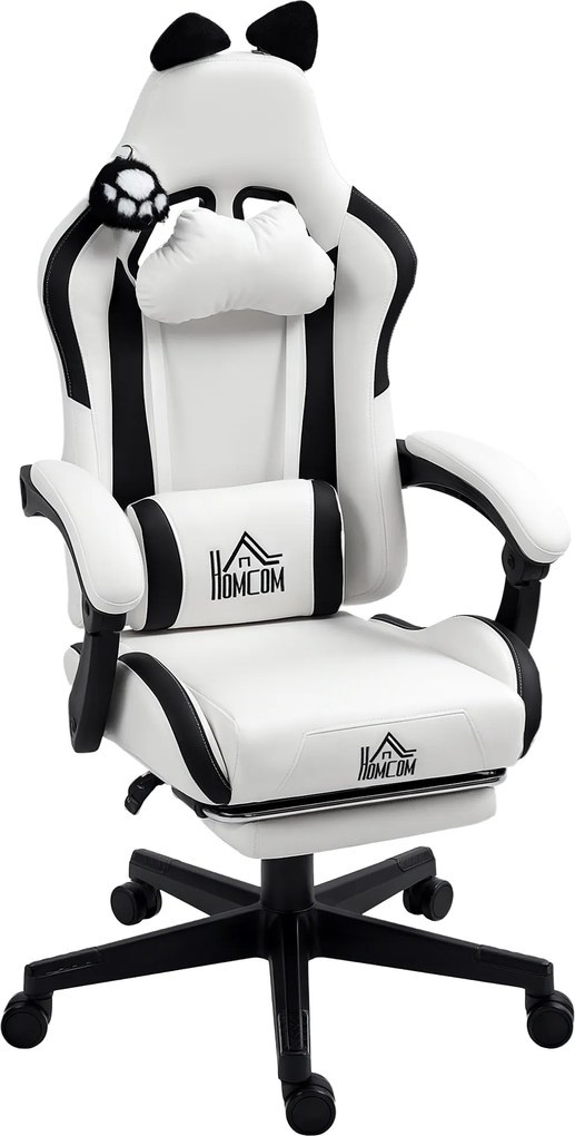 HOMCOM Scaun gaming ergonomic cu urechi de pisică, fotoliu gamer cu spătar înclinabil, 65 x 62 x 124 cm, alb | Aosom Romania
