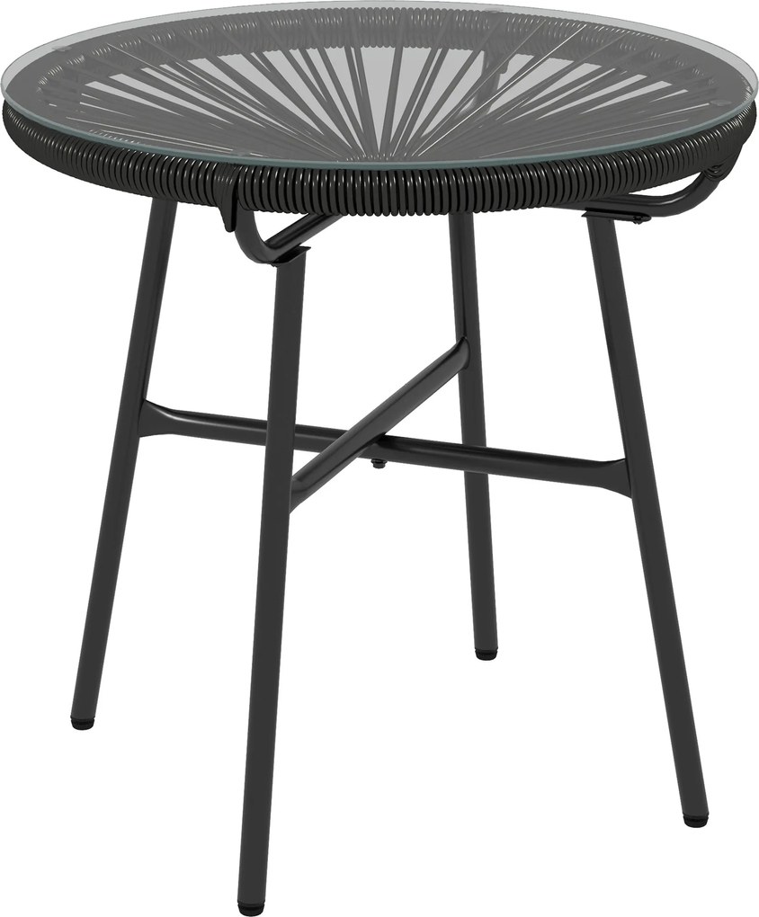 Outsunny Masă de grădină stil Boho - Masă laterală outdoor, PE-Rattan, sticlă securizată, rezistentă la intemperii, 50 cm x 50 cm x 50 cm, Schwarz | Aosom Romania