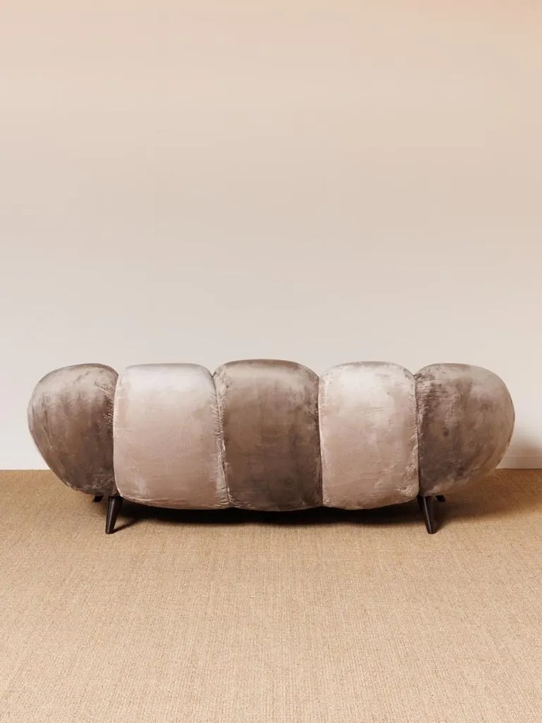 Canapea premium din catifea taupe, 3 locuri, „Mercurio”