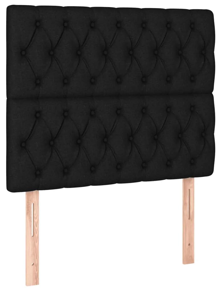 Pat cu arcuri, saltea si LED, negru, 100x200 cm, textil Negru, 100 x 200 cm, Design cu nasturi
