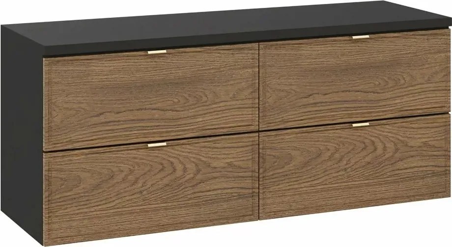 Set dulap baza suspendat 120 cm cu blat Comad Talia negru mat si stejar Casella