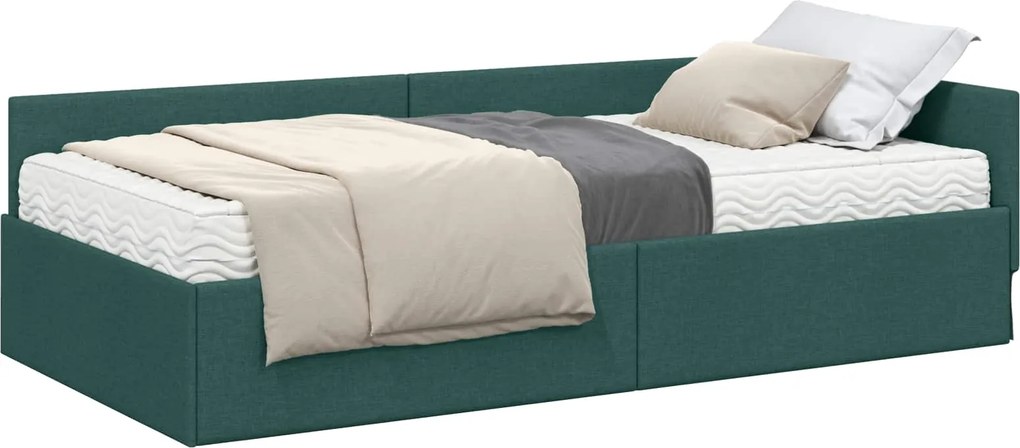 vidaXL Cadru de pat colțar cu saltea Altele 2 pcs Verde țesătură