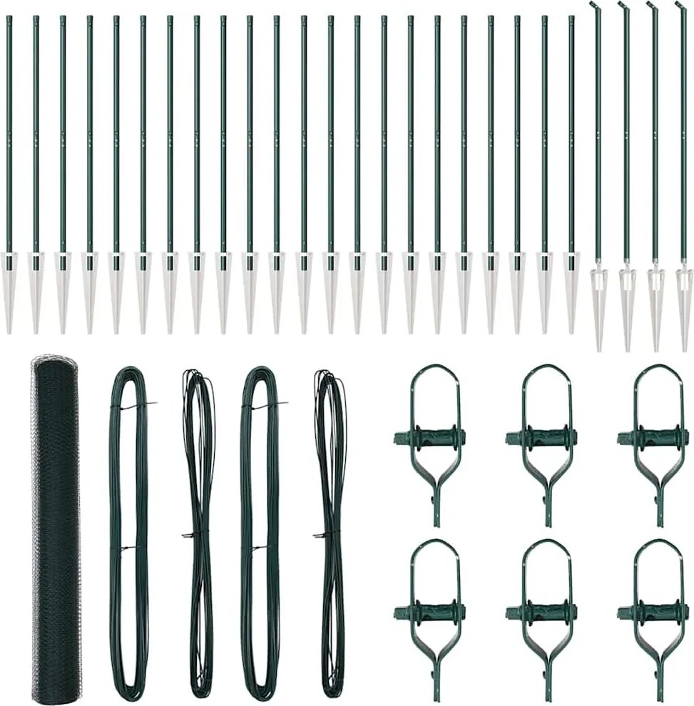 vidaXL Stâlp de gard. Verde 50 x 1,4 m ( plasă 13 mm) Oțel și PVC