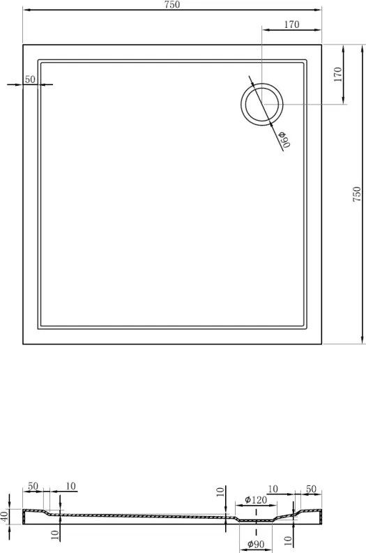 Mexen Flow dulap de duș pătrat slim 75 x 75 cm, alb lucios - 46S107575