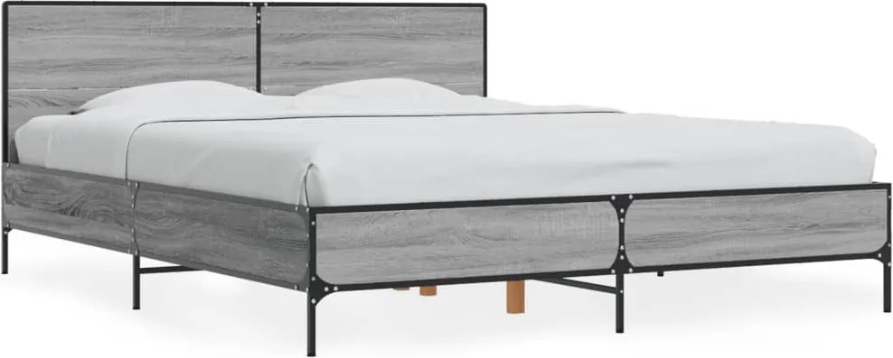 vidaXL Cadru de pat, gri sonoma, 160x200 cm, lemn prelucrat și metal