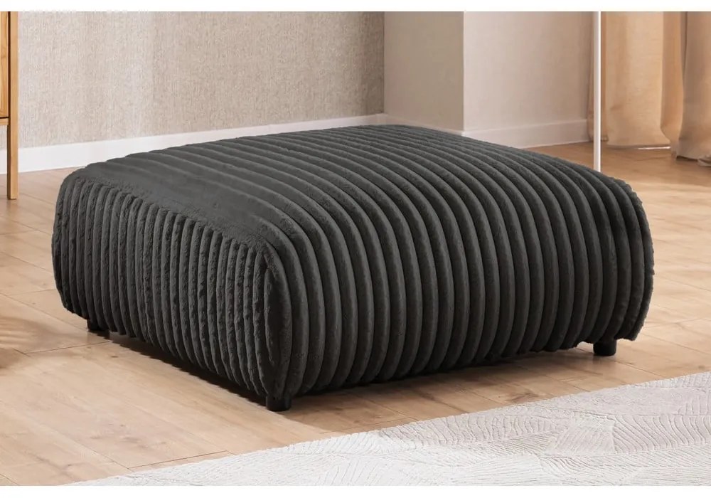 Taburet gri închis cu tapițerie din catifea reiată Justin – Ropez