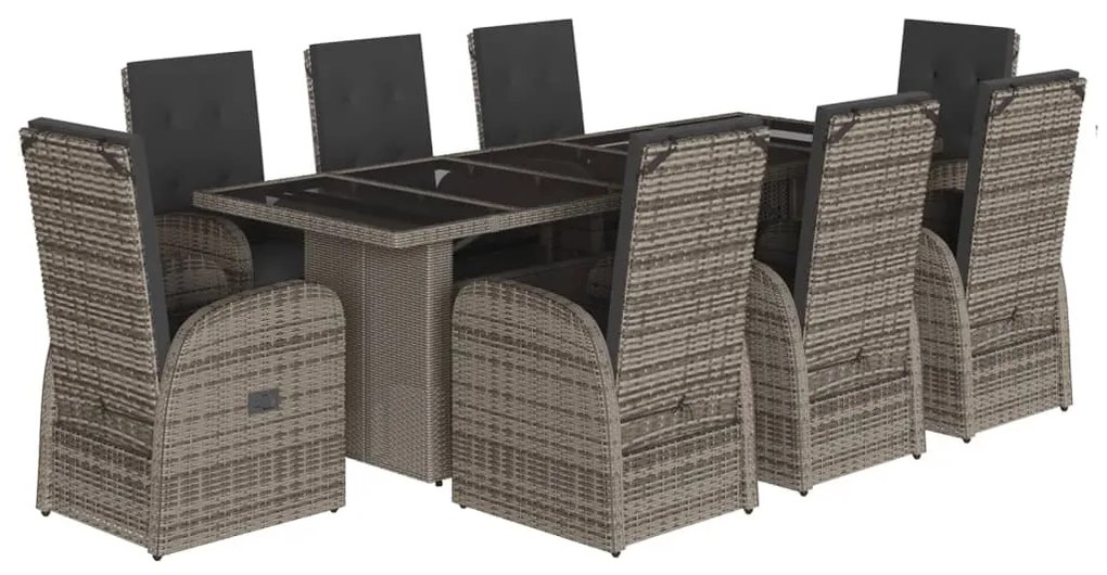 3277622 vidaXL Set mobilier grădină cu perne, 9 piese, gri, poliratan