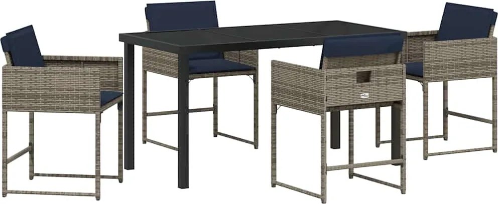 vidaXL Set de masă pentru grădină cu pernă 5 pcs Gri poliratan