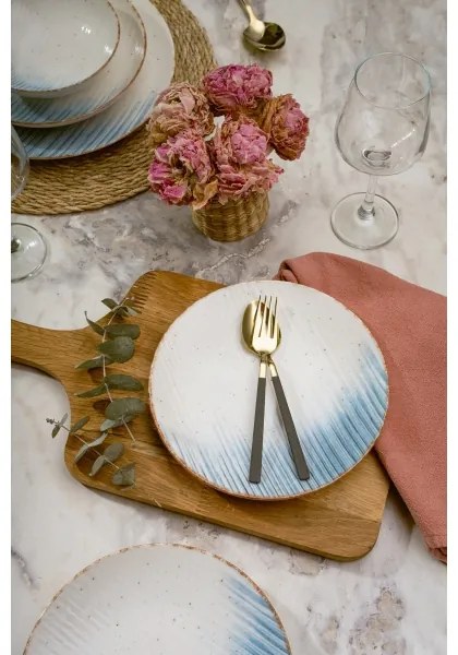 Set de veselă 24 de piese din porțelan, alb/albastru