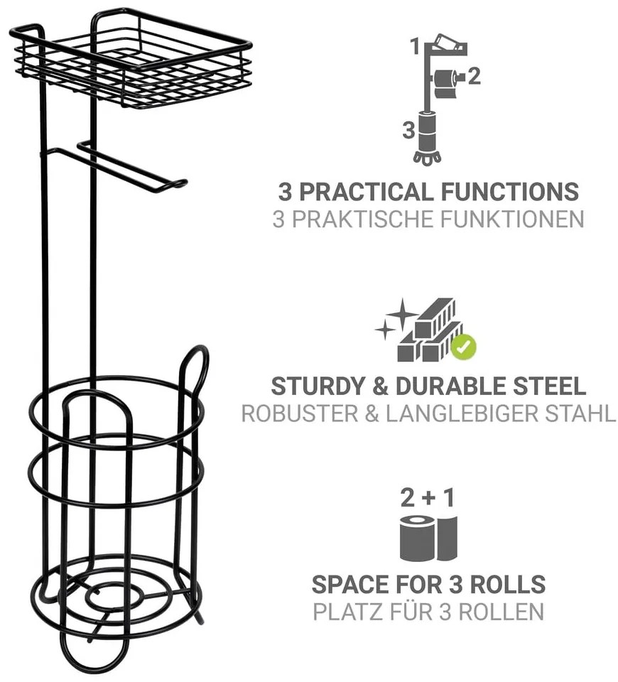 Suport pentru hârtie igienică negru din oțel – Wenko