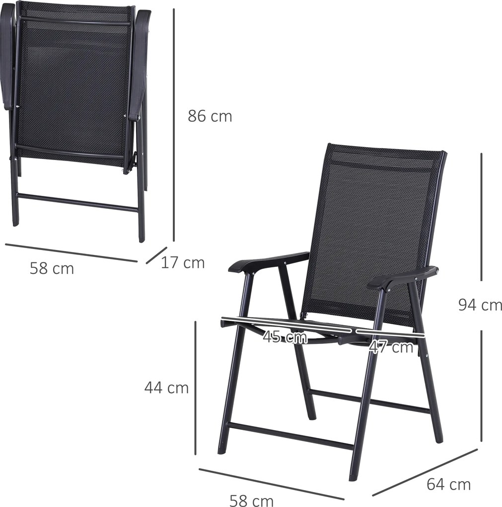 Outsunny Set 2 Scaune de Grădină Pliabile cu Brațe, Scaune pentru Prânz de Exterior din Metal și Texteline, pentru Terasă, Balcon, Curte, Interior și Exterior, 58x64x94cm, Negru | Aosom Romania