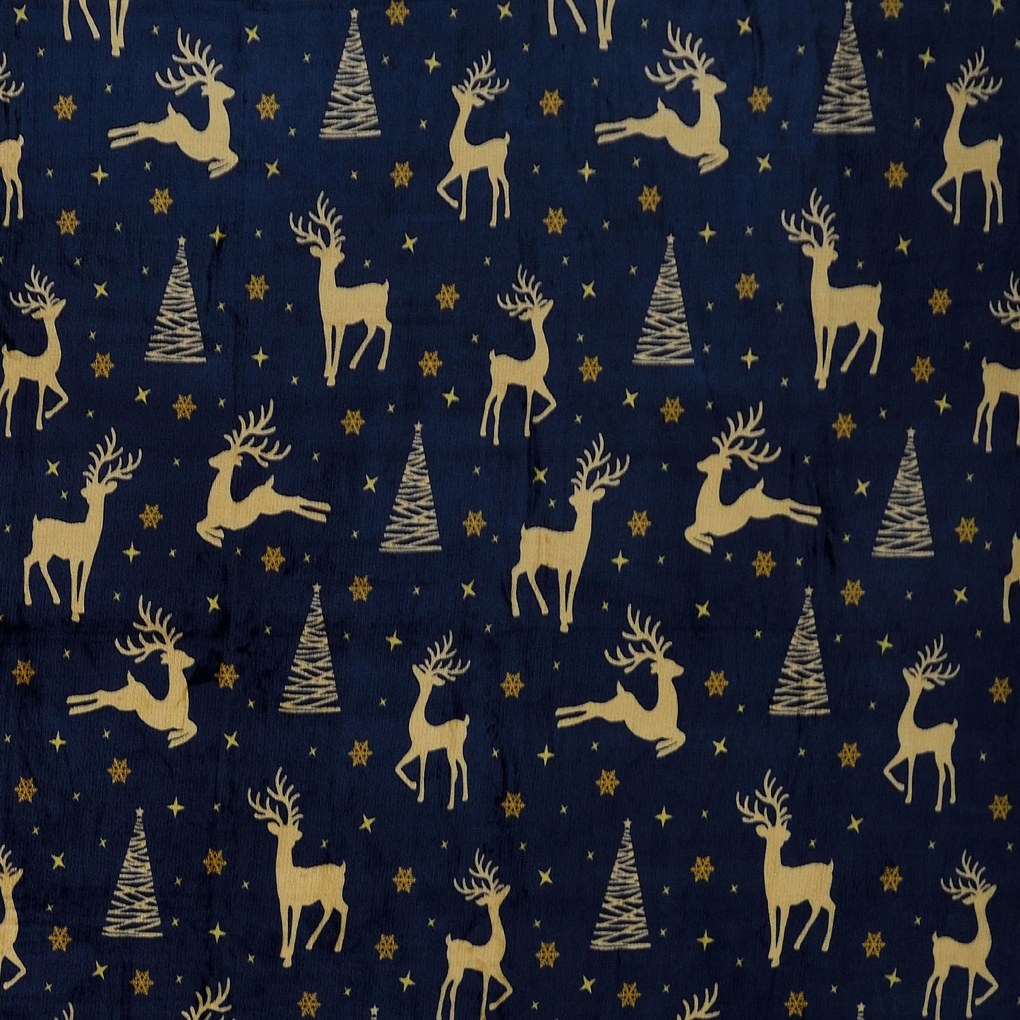Patura din microplus de Craciun albastru inchis GOLDEN DEER Dimensiune: 200 x 220 cm