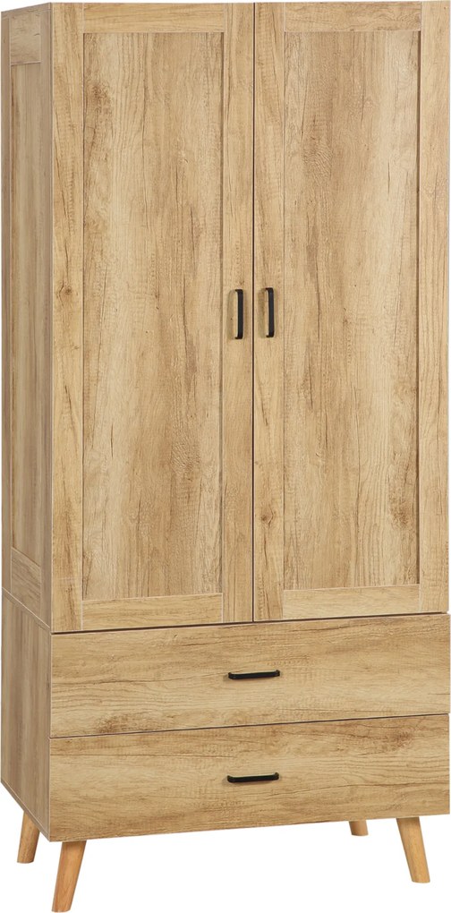 HOMCOM Dulap Dormitor 2 Uși cu 2 Sertare și Bară pentru Umerașe 80x54x180 cm Lemn | Aosom Romania