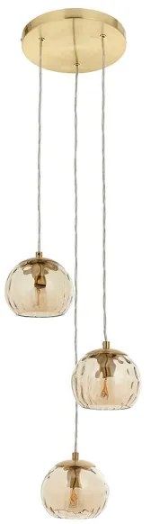 Endon 91971 - Candelabru suspendat pe cablu DIMPLE, 3xE14/25W/230V, auriu/bej fumuriu