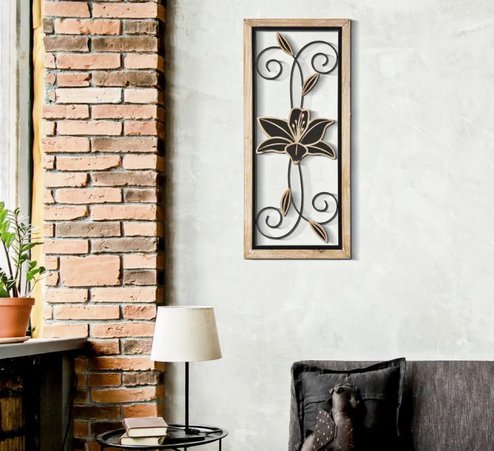 Decoratiune de perete neagra din metal / lemn, 26 x 2,5 x 60 cm, Koman-B Mauro Ferreti