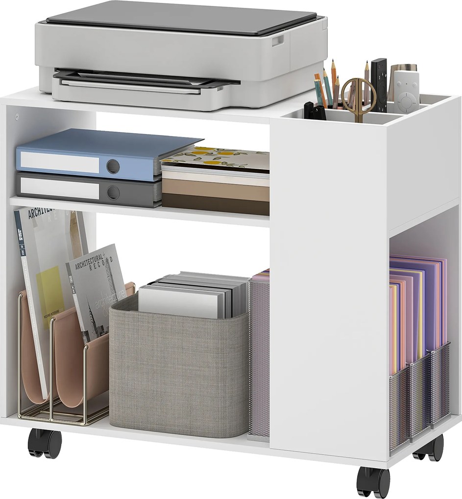 HOMCOM Suport imprimantă masă pentru imprimantă cu compartiment separat, suprafețe de depozitare pentru birou 70 x 34 x 60 cm Alb | Aosom Romania